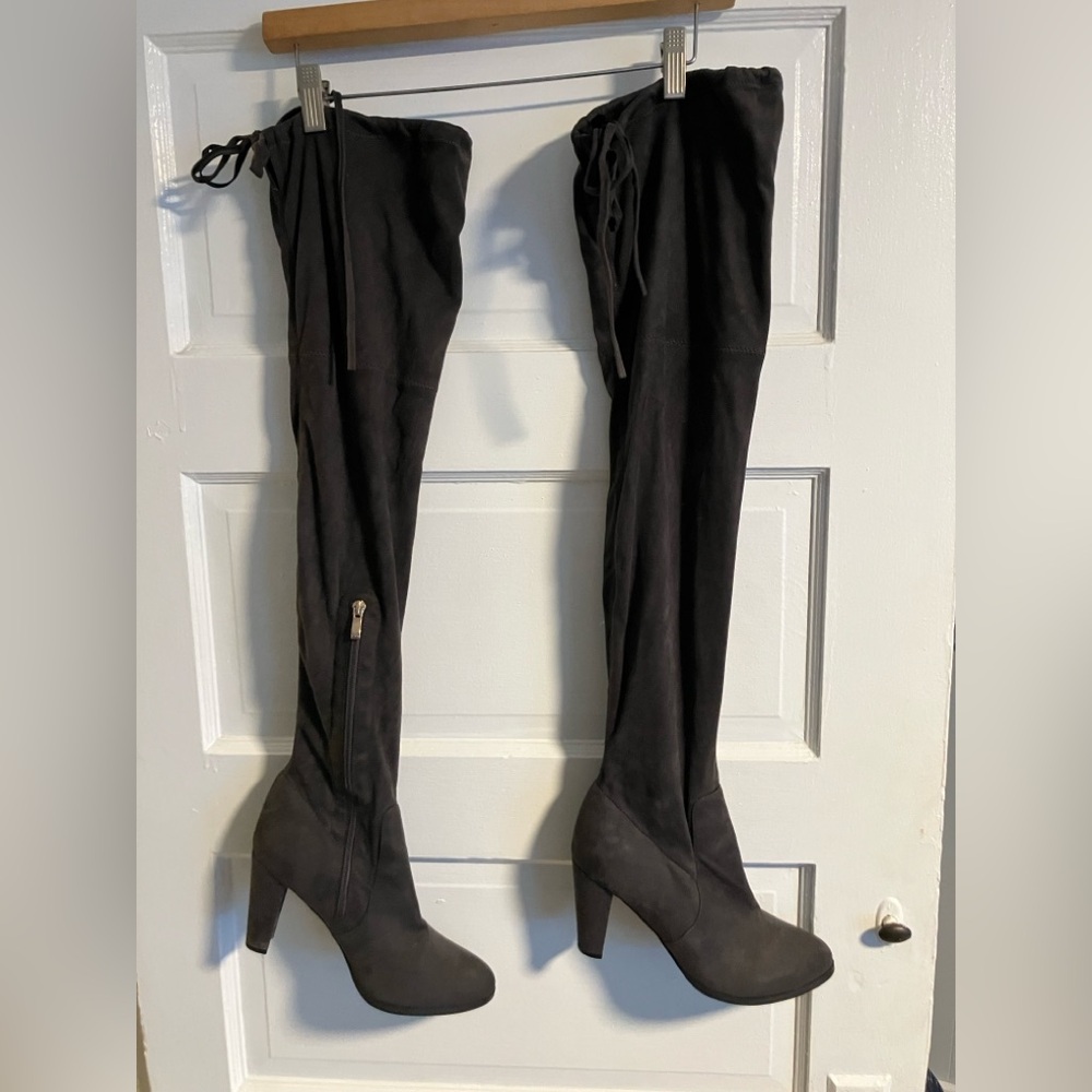 Catherine Malandrino Blue/Grey Suede over the knee zip up boots